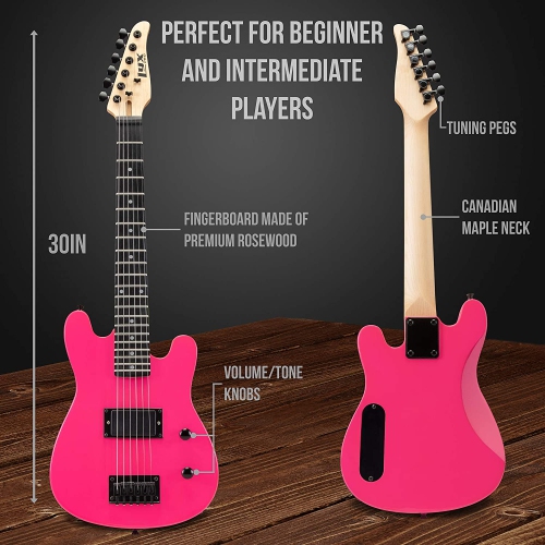LyxPro 30 Inch Electric Guitar and Starter Kit for Kids with 3/4 Size Beginner’s Guitar, Amp, Six Strings, Two Picks, Shoulder Strap, Digital Clip On