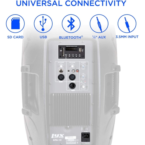 LyxPro 12" PA System Powerful Compact PA Portable Active Speaker System with Equalizer, Bluetooth, SD Card Slot, USB, MP3, XLR, 1/4", 3.5mm Input