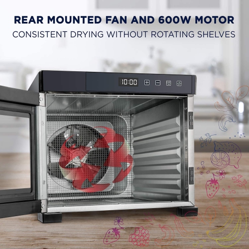 Déshydrateur électrique en acier inoxydable de qualité supérieure à 6 plateaux Ivation, 600 W pour sécher les charqui de bœuf, les fruits, les