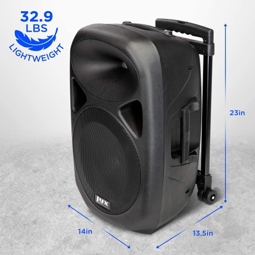 LyxPro 12 Inch Active PA Rechargeable Battery Speaker System, Bluetooth, MP3, USB, SD Card Slot, Foldable Carry Handle, Easy Carry Wheels-SPA-12 BAT…