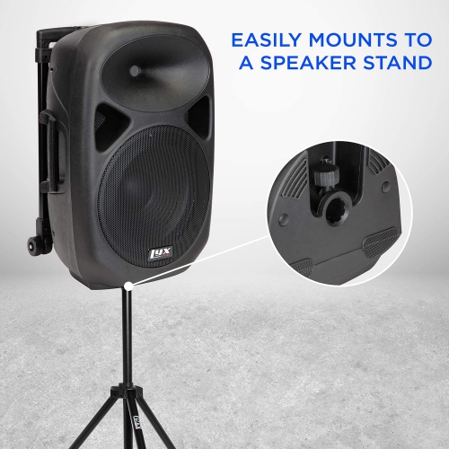 LyxPro 12 Inch Active PA Rechargeable Battery Speaker System, Bluetooth, MP3, USB, SD Card Slot, Foldable Carry Handle, Easy Carry Wheels-SPA-12 BAT…