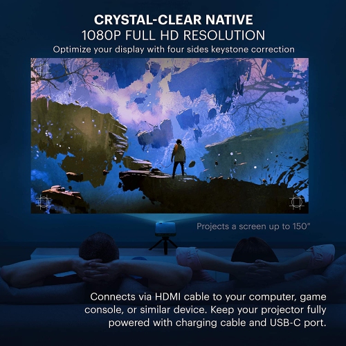 Kodak Luma 450 Portable Pico Smart Projector W/200 Lumens Wi-Fi, Bluetooth, Mini Home Theater - White