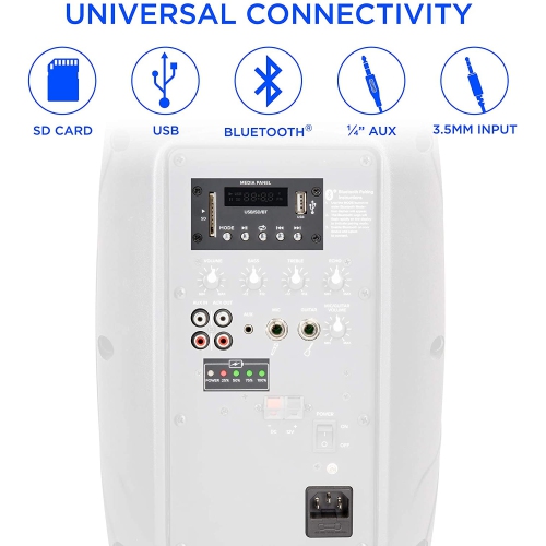 LyxPro 8” Inch Active PA Rechargeable Battery Speaker System, Equalizer, Bluetooth Connection, SD Slot USB MP3 AUX, Mic, Guitar, 1/4" 1/8" 3.5mm