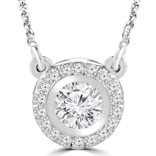 Collier à pendentif halo en or blanc 14K ct avec diamants ronds de 3/5 ct