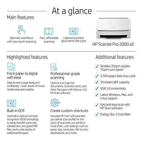 HP 2000 s2 ScanJet Pro 2000 s2 Sheetfed Scanner