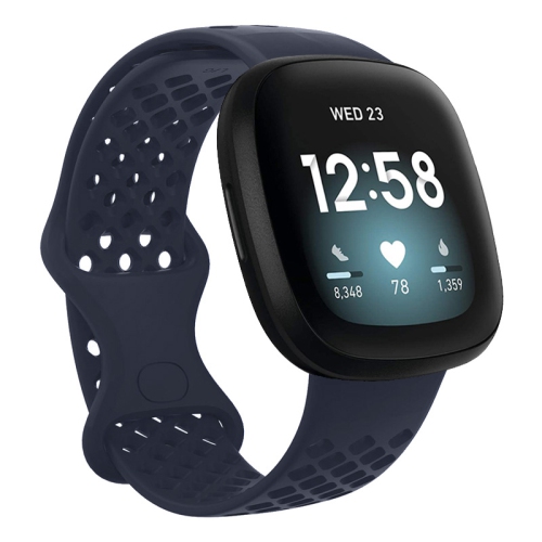 STRAPSCO  Perforated Silicone Rubber Infinity Watch Band Strap for Fitbit Versa 3 - Medium-Long - In Navy Blue