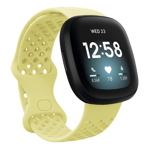 STRAPSCO  Perforated Silicone Rubber Infinity Watch Band Strap for Fitbit Versa 3 - Medium-Long - In Yellow