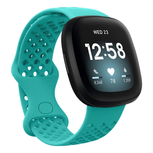 StrapsCo Perforated Silicone Rubber Infinity Watch Band Strap for Fitbit Sense - Medium-Long - Teal