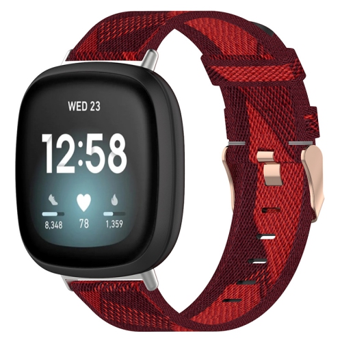 STRAPSCO  Woven Canvas Replacement Watch Band Strap With Rose Gold Buckle for Fitbit Sense - In Red