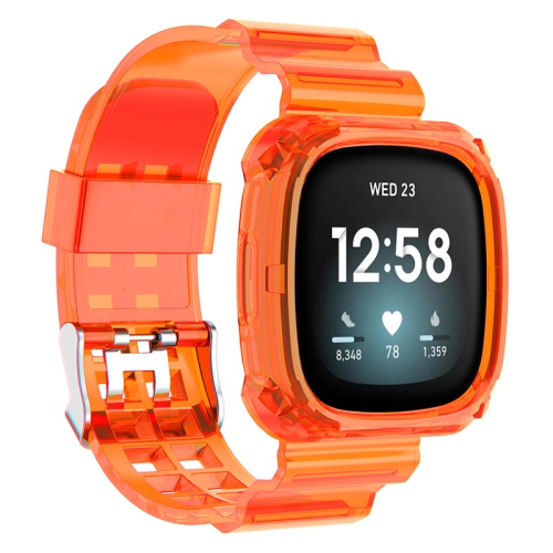 STRAPSCO  Tpu Rubber Transparent Case Watch Band Strap for Fitbit Sense - In Orange
