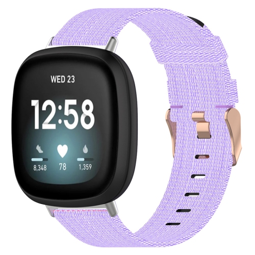 STRAPSCO  Woven Canvas Replacement Watch Band Strap With Rose Buckle for Fitbit Versa 3 - Violet In Gold