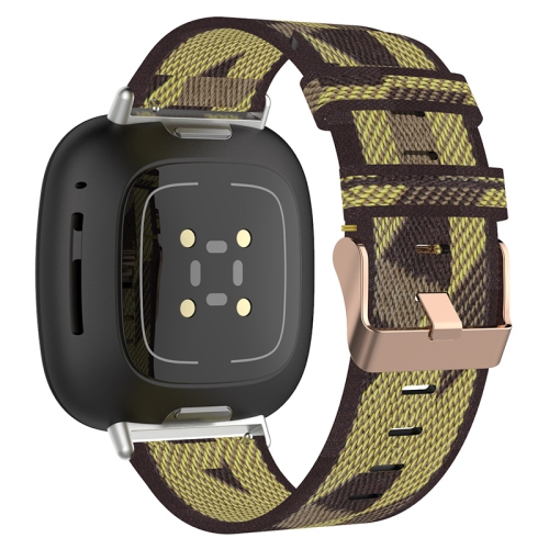 StrapsCo Woven Canvas Replacement Watch Band Strap with Rose Gold Buckle for Fitbit Versa 3 - Yellow & Black