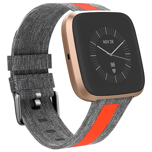 StrapsCo Woven Reflective Watch Band Strap for Fitbit Versa 2, Versa & Versa Lite - Short-Medium - Grey & Orange