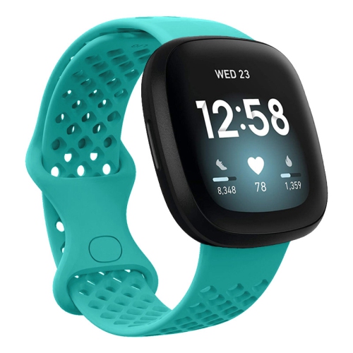 STRAPSCO  Perforated Silicone Rubber Infinity Watch Band Strap for Fitbit Versa 3 - Short-Medium - In Teal
