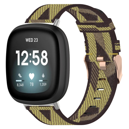 STRAPSCO  Woven Canvas Replacement Watch Band Strap With Rose Gold Buckle for Fitbit Sense - & Black In Yellow