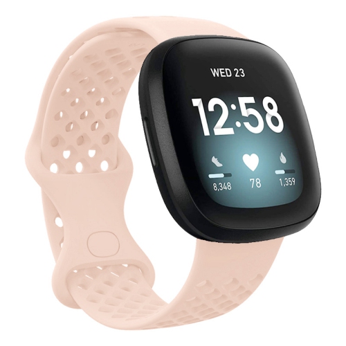 STRAPSCO  Perforated Silicone Rubber Infinity Watch Band Strap for Fitbit Sense - Short-Medium - In Pink