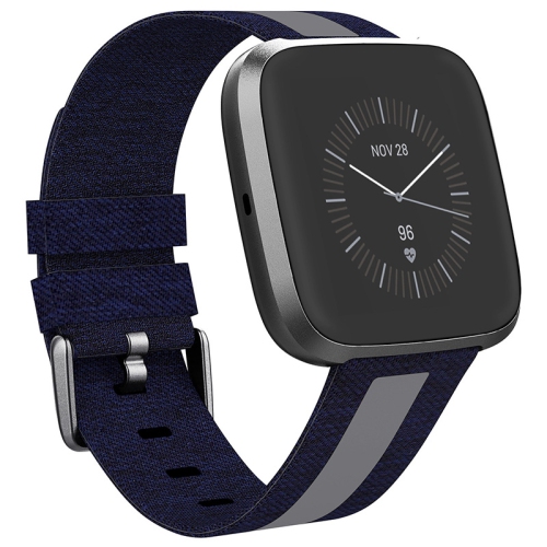 StrapsCo Woven Reflective Watch Band Strap for Fitbit Versa 2, Versa & Versa Lite - Medium-Long - Blue & Grey