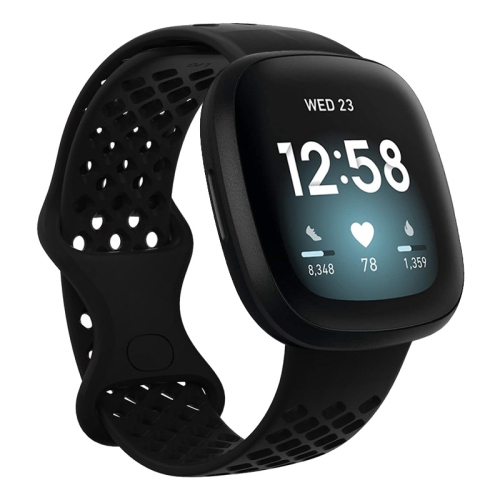 STRAPSCO  Perforated Silicone Rubber Infinity Watch Band Strap for Fitbit Versa 3 - Medium-Long - In Black