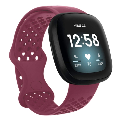 STRAPSCO  Perforated Silicone Rubber Infinity Watch Band Strap for Fitbit Versa 3 - Short-Medium - Wine In Red
