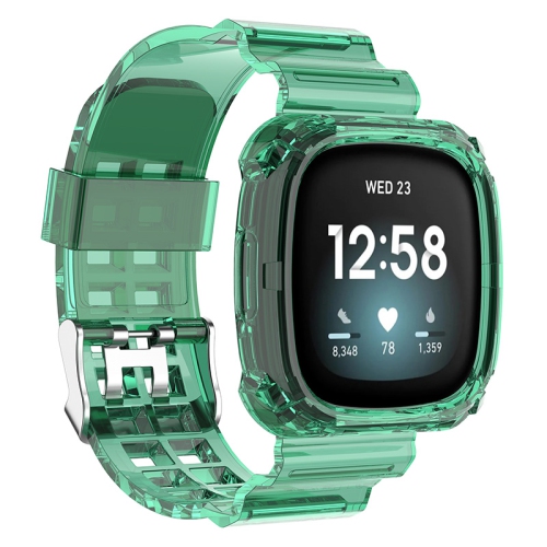 Bracelet en TPUR/caoutchouc transparent de StrapsCo pour montre Versa 3 de Fitbit - Vert