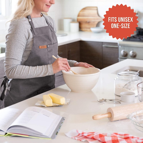 Chef Pomodoro Chef Apron - Top Recommended - Adjustable Pockets, Bibs - Designed for Home, Kitchen, BBQ, Grill Use