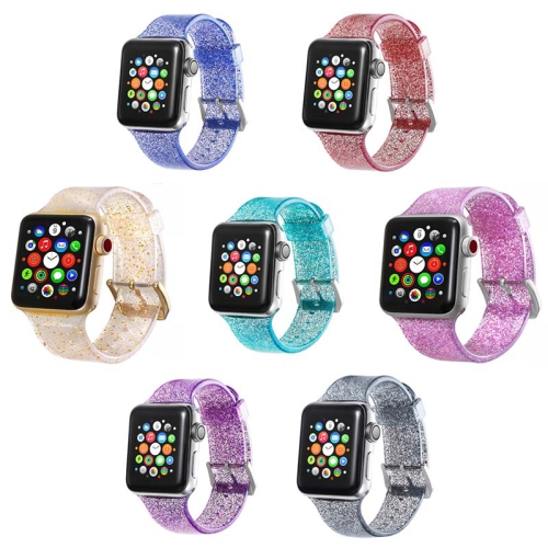 StrapsCo Bracelet en Caoutchouc de Silicone Transparent à Paillettes pour Apple Watch Bracelet 38mm - Violet