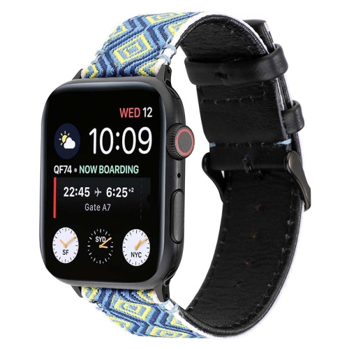 StrapsCo Embroidered Leather Watch Band Strap for Apple Watch - 42mm - Blue & Green Reflections