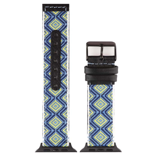 StrapsCo Embroidered Leather Watch Band Strap for Apple Watch - 42mm - Blue & Green Reflections