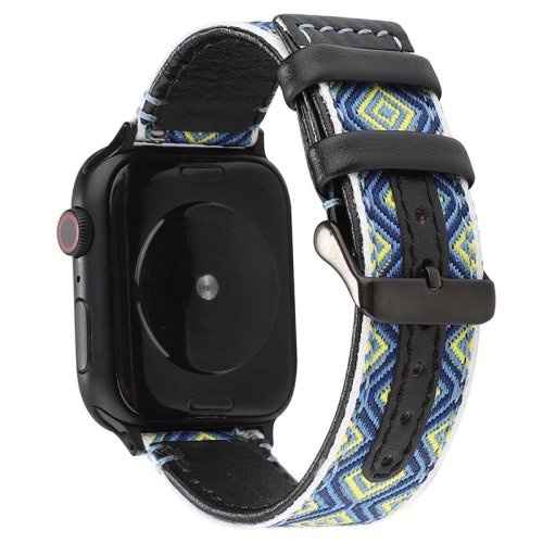 StrapsCo Embroidered Leather Watch Band Strap for Apple Watch - 42mm - Blue & Green Reflections