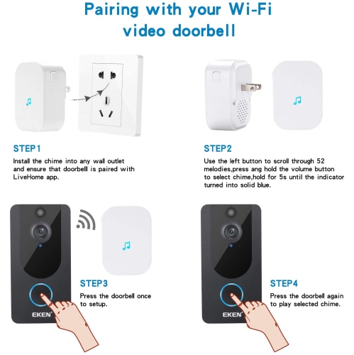 EKEN V7 // 1080p HD Smart Wi-Fi Video Doorbell avec une vision nocturne nette et nette et capteur de mouvement