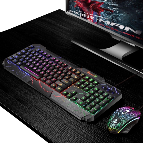 D620 RGB LED Backlit 104-Key Gaming Keyboard & Gaming Mouse Bundle Kit - Colorful Crack Design - USB Wired Keyboard and Mouse Combo Set