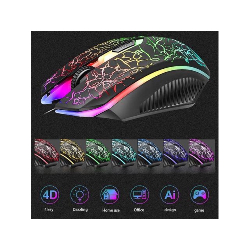 D620 RGB LED Backlit 104-Key Gaming Keyboard & Gaming Mouse Bundle Kit - Colorful Crack Design - USB Wired Keyboard and Mouse Combo Set