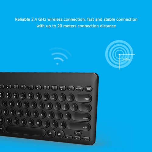 20m/66FT Ultra Slim Wireless Keyboard and Mouse combo kit, Bluetooth IK6620 2.4ghz Multimedia silent Keyboard and mice bundle Set Wireless Round Cap