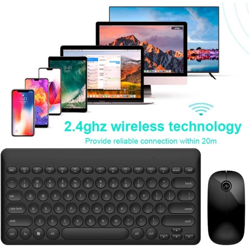 20m/66FT Ultra Slim Wireless Keyboard and Mouse combo kit, Bluetooth IK6620 2.4ghz Multimedia Keyboard and mice bundle Set Wireless Round Cap Button
