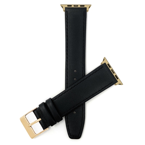 Bracelet de rechange en cuir de Bandini pour Apple Watch Band 42&nbsp;mm/41&nbsp;mm/40&nbsp;mm/38&nbsp;mm, Series 11 10 9 8 7 6 5 & SE - Noir/Doré