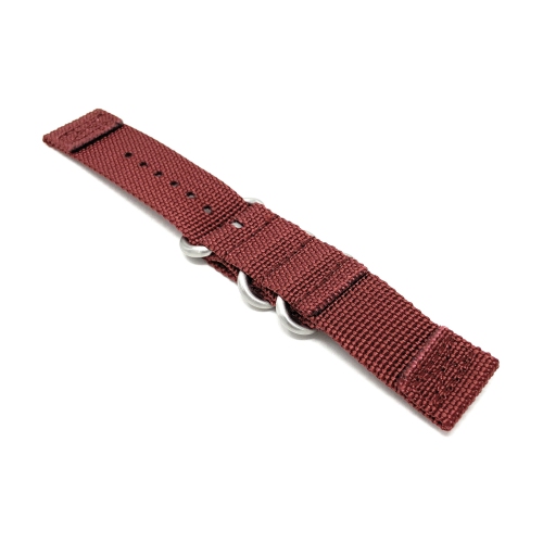 Bandini 22mm Nylon Nato Style Smartwatch Band - 2 Piece Watch Strap - 3 Stainless Steel Loops and Buckle - Burgundy