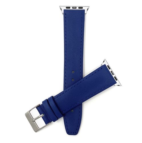 BANDINI  Leather Replacement Watch Strap for Apple Watch Band 42MM (Series 11/10) /41MM / 40MM / 38Mm, Series 11 10 9 8 7 6 5 & Se - Royal / Silver