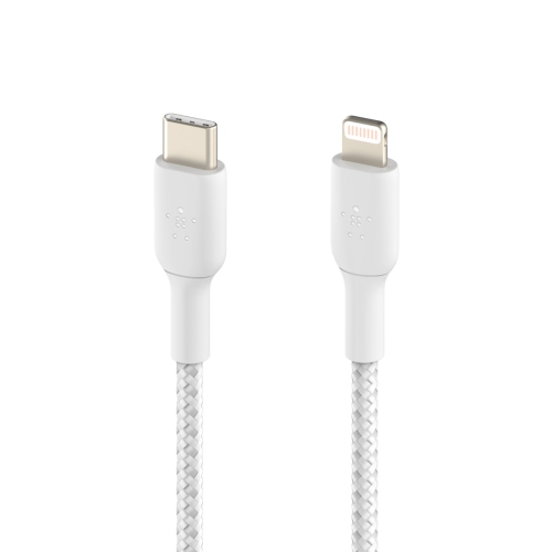 Belkin Charge/Sync Braided USB-C to Lightning Cable 4ft White Charge/Sync Cables CAA004bt1MWH