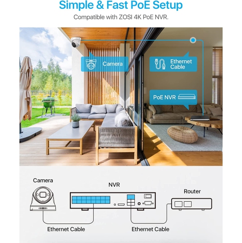 ZOSI 4K 8MP Add-On Wired PoE IP Security Camera for Outdoor Surveillance with 2-way Audio, Only Work with ZOSI PoE NVR Security System - 4 Packs