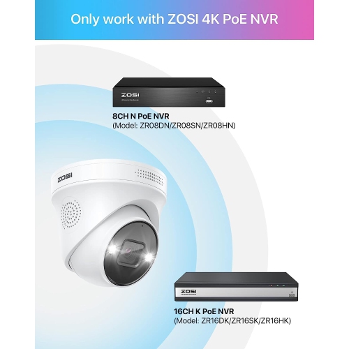 ZOSI 4K 8MP Add-On Wired PoE IP Security Camera for Outdoor Surveillance with 2-way Audio, Only Work with ZOSI PoE NVR Security System - 4 Packs