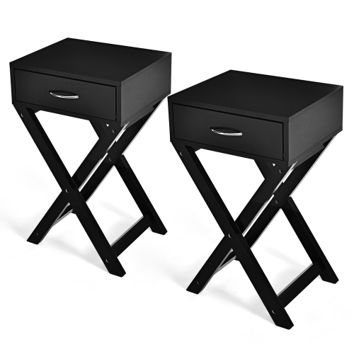 COSTWAY  2PCs Nightstand X-Shape Drawer Accent Side End Table Modern Home Furniture In Black