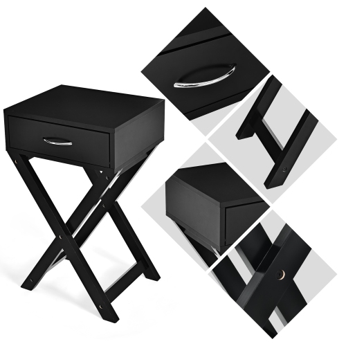 Costway 2PCS Nightstand x-Shape Drawer Accent Side End Table Modern Home Furniture Black