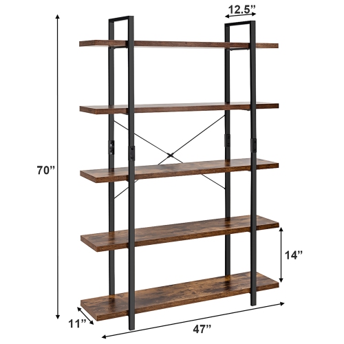 Costway 5-Tier Bookshelf Industrial Bookcase Open Storage Shelf Display Rack