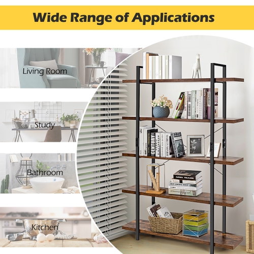 Costway 5-Tier Bookshelf Industrial Bookcase Open Storage Shelf Display Rack