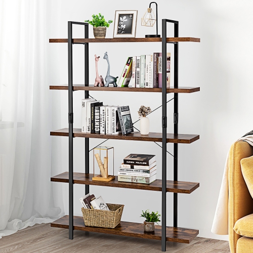 Costway 5-Tier Bookshelf Industrial Bookcase Open Storage Shelf Display Rack