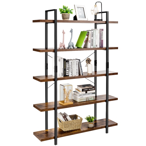 Costway 5-Tier Bookshelf Industrial Bookcase Open Storage Shelf Display Rack