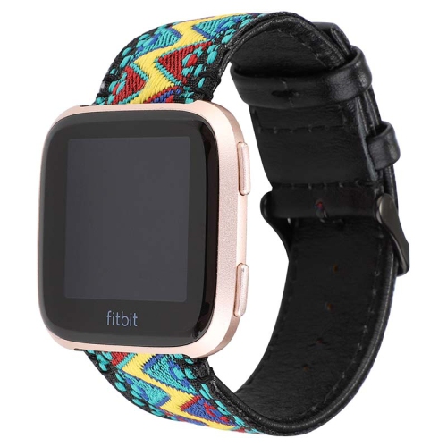 STRAPSCO  Embroidered Leather Watch Band Strap for Fitbit Versa, Versa 2 & Versa Lite - Retro In Multicolor