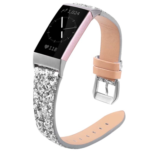 StrapsCo Women's Leather Sequin Glitter Watch Band Strap for Fitbit Versa, Versa 2 & Versa Lite - Silver