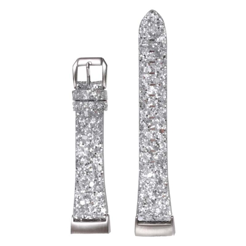 StrapsCo Women's Leather Sequin Glitter Watch Band Strap for Fitbit Versa, Versa 2 & Versa Lite - Silver
