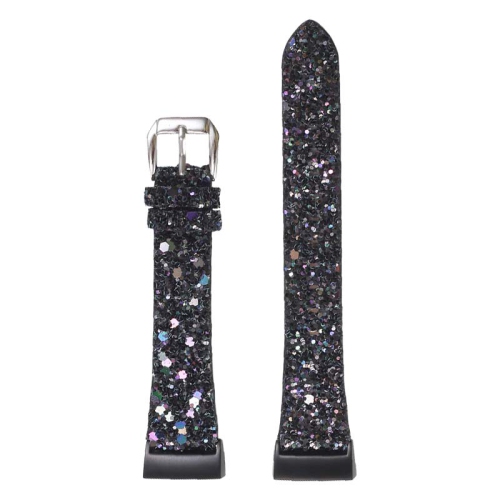 StrapsCo Women's Leather Sequin Glitter Watch Band Strap for Fitbit Versa, Versa 2 & Versa Lite - Black